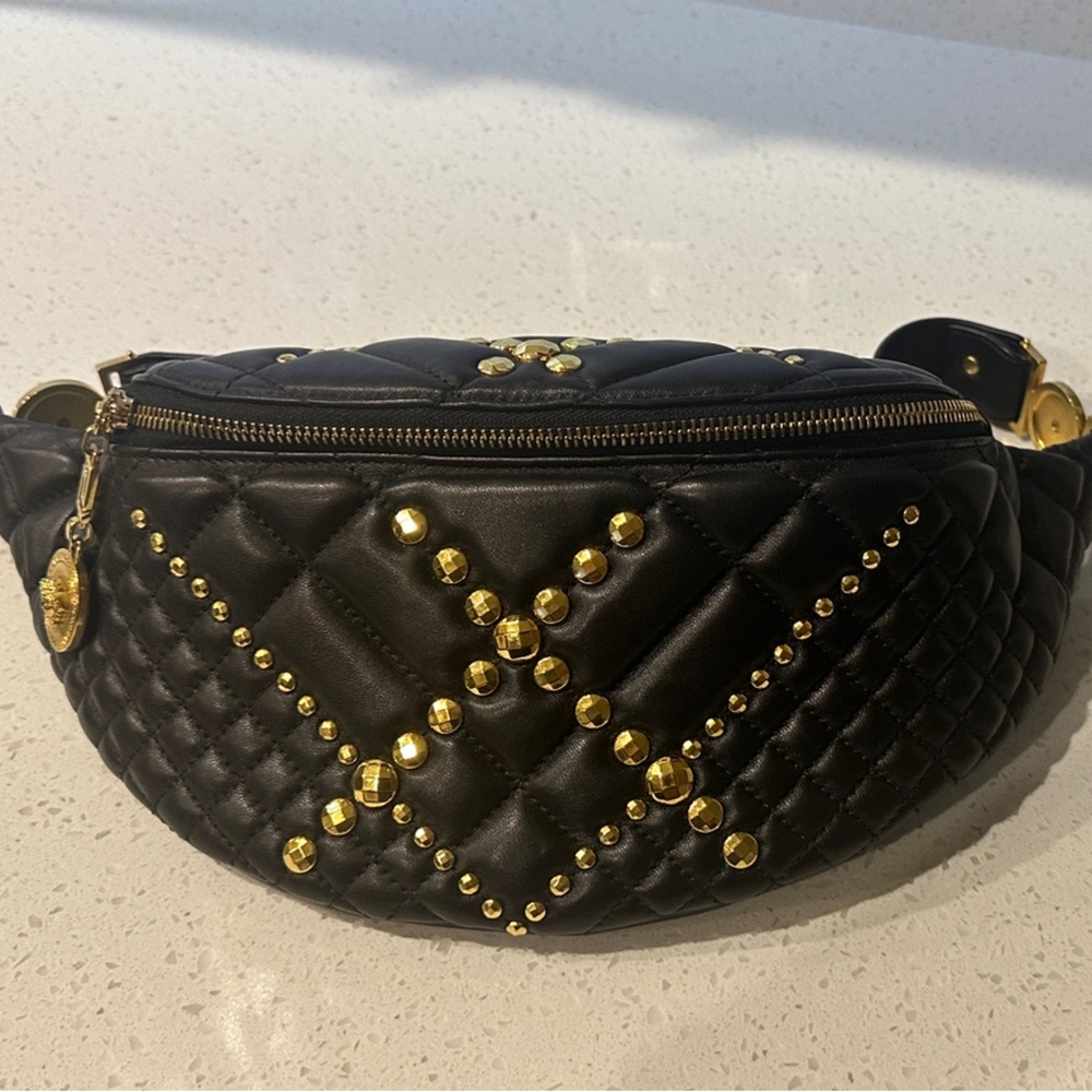 Versace Black Quilted Crossbody Bag with Gold Studs